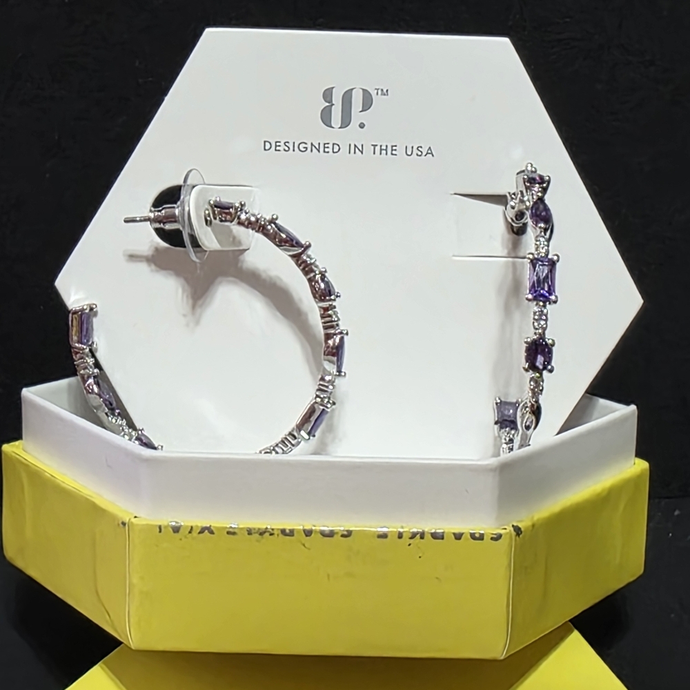 Elegant Silver and Purple Hoop Earrings